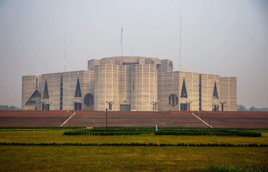 The iconic National Parliament Building in Dhaka, Bangladesh, designed by Louis Kahn.