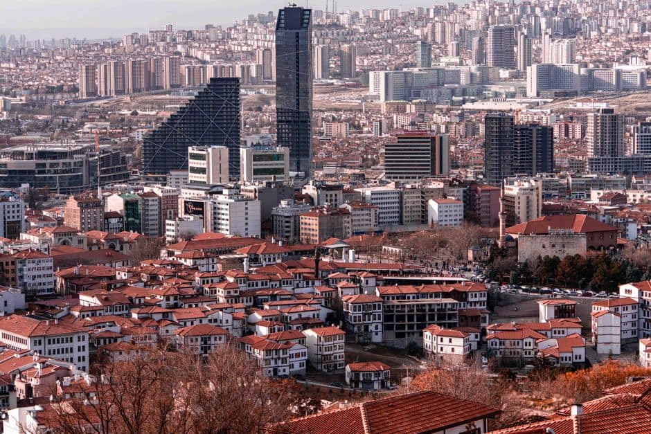 An expansive view of Ankara showcasing modern architecture against traditional rooftops.