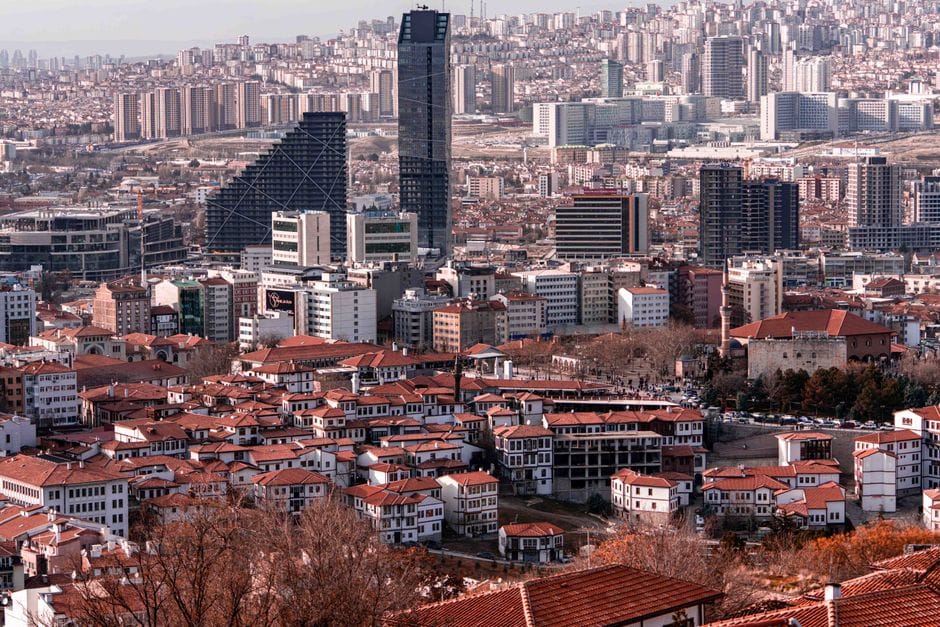 An expansive view of Ankara showcasing modern architecture against traditional rooftops.