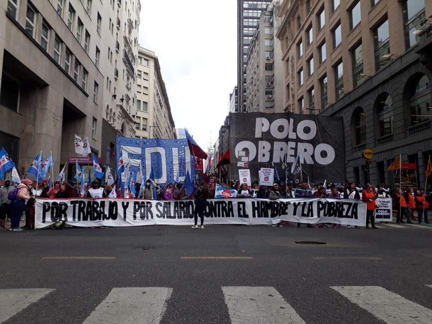 Protesters rally in the city for labor rights and against poverty.
